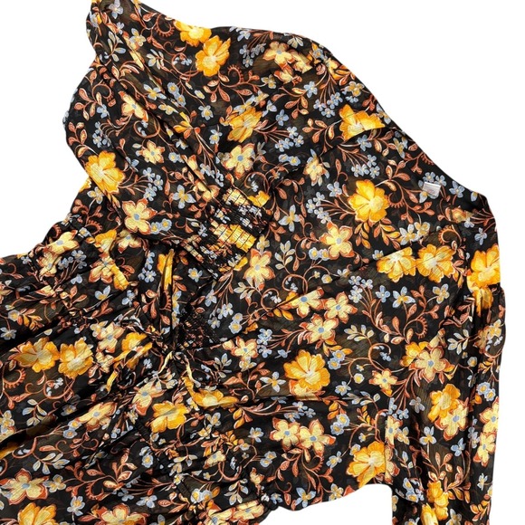 Old Navy Tops - Old Navy Black Floral Print‎ Smocked Waist Peplum Blouse Top XL flowy boho